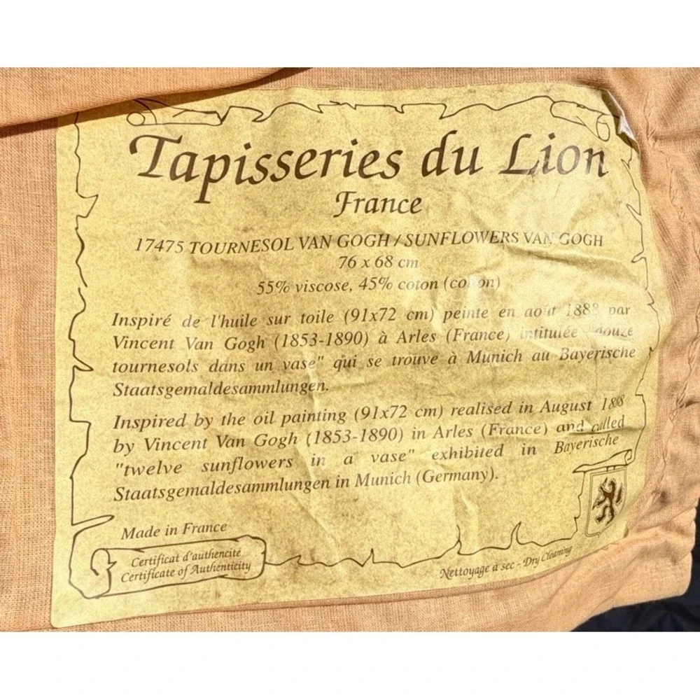 Vtg. Tapisseries Du Lion France Van Gogh Sunflowers Woven Wall Hanging Tapestry
